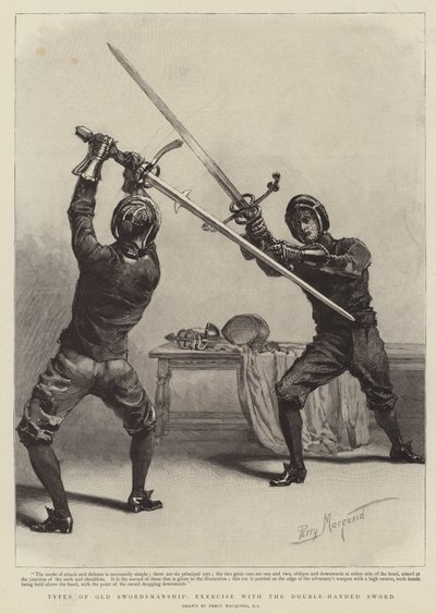 Typen van oude zwaardvechtkunst, oefening met het tweehandszwaard door Percy Macquoid